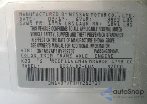 2017 Nissan Sentra S from USA, damaged, VIN 3N1AB7AP1HY282737